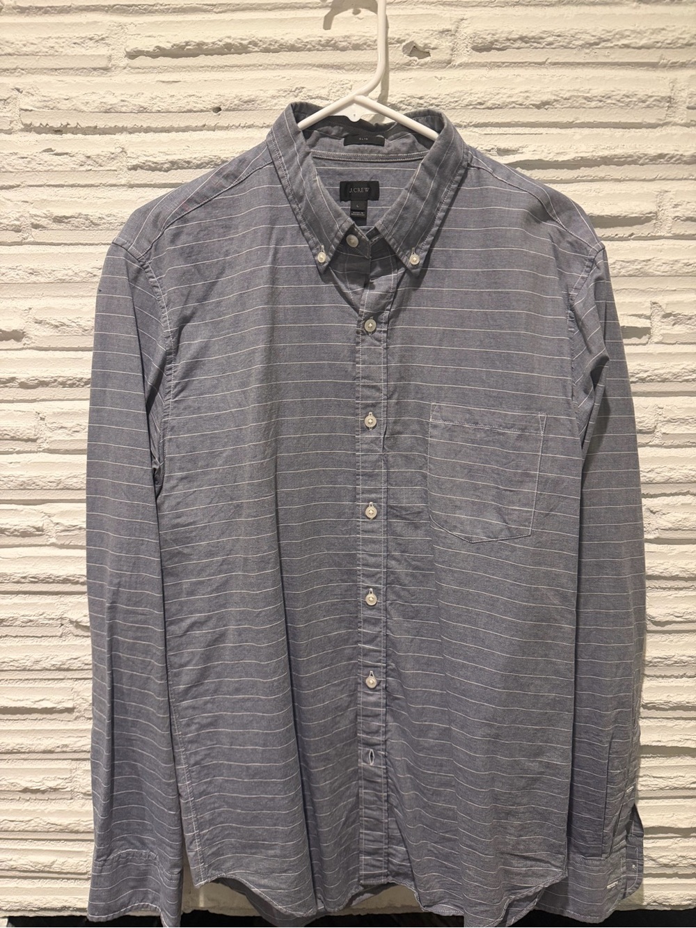 J. Crew Men's Blue and White Pinstripe Button-Down Shirt